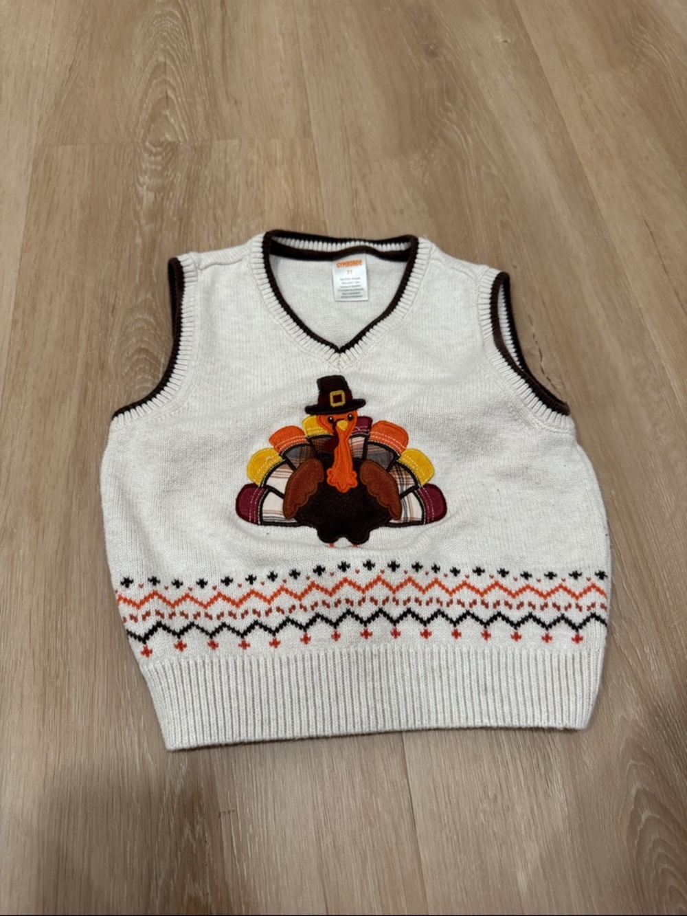 Gymboree Cream Thanksgiving Turkey Sweater Vest with Brown Trim